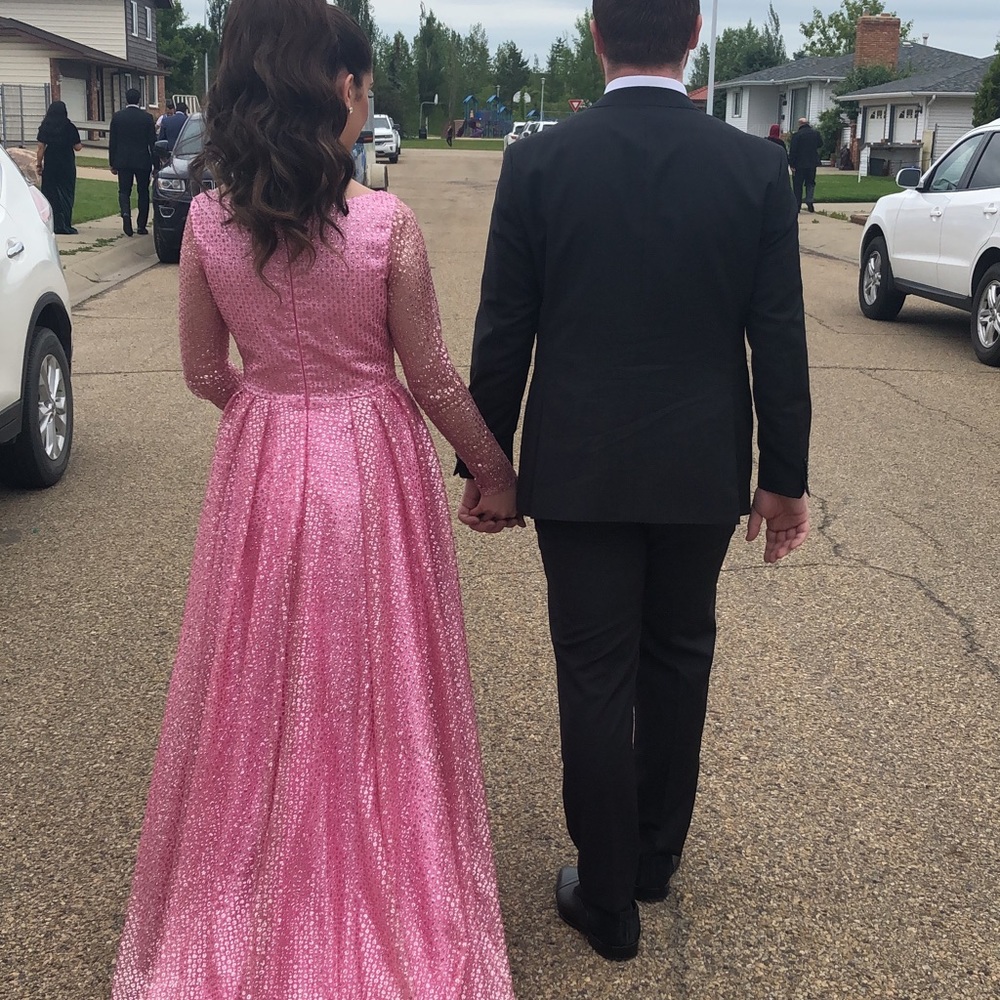 Pink glitter prom dress